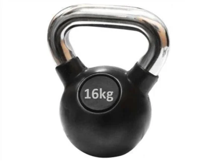 TRENAŽER-KETTLEBELL RUČNI TEG GUMIRAN 16kg HROM-CRNI