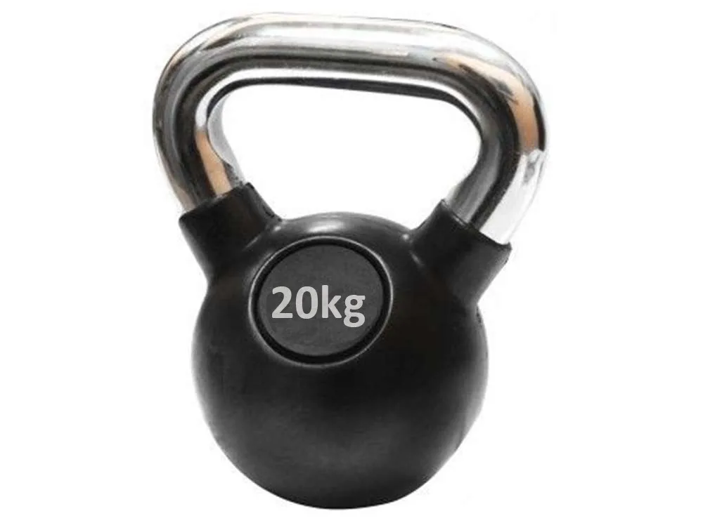 TRENAŽER-KETTLEBELL RUČNI TEG GUMIRAN 20kg HROM-CRNI