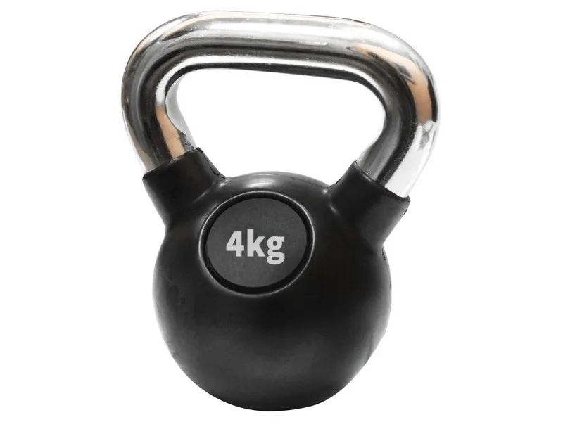 TRENAŽER-KETTLEBELL RUČNI TEG GUMIRAN 4kg HROM-CRNI